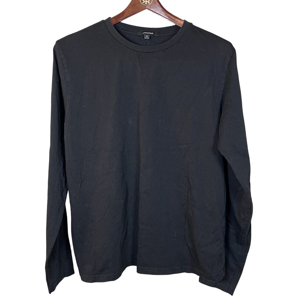 Lamarque Men's Long Sleeve Crewneck T-Shirt Black Size M Soft & Comfortable